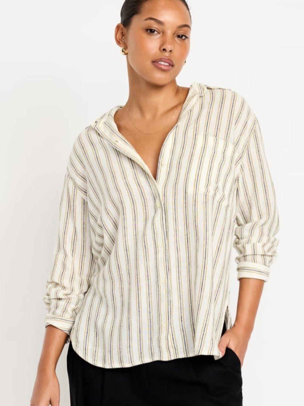 Old Navy Linen-Blend Loose Button-Down Shirt Size MP